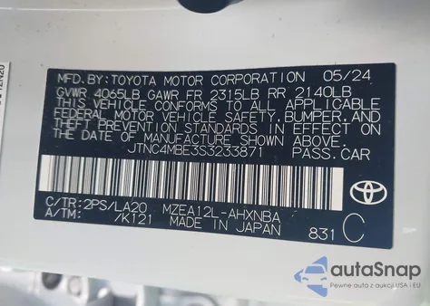 2025 Toyota Corolla Xse из США, поврежденный, VIN JTNC4MBE3S3233871